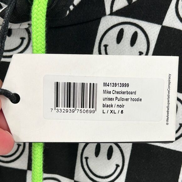 Wesc Mike Checkerboard Smiley Face Pullover Hoodie Black Noir NWT XL - Picture 6 of 12